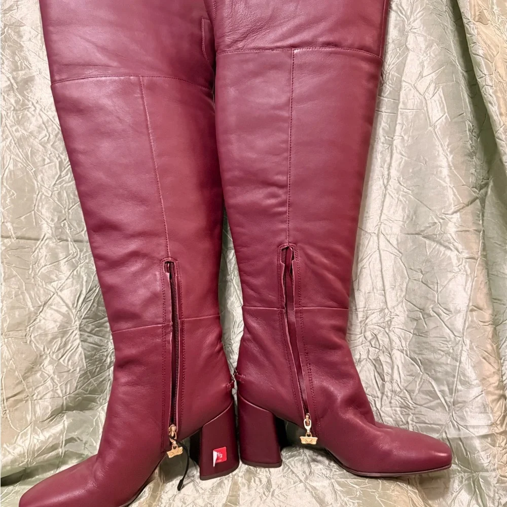 Circus NY‎ by Sam Edelman ZAZZ Burgundy Leather Wide Calf Knee High Boots 6.5